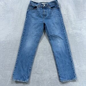 Levis Premium Jeans Womens 27x28 Wedgie Straight Blue‎ Button Fly Big E Y2K